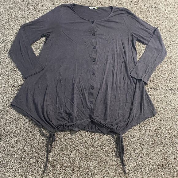 Chalet Tunic Top Womens Large Purple Button Front Long Sleeve Drawstring Hem USA - Picture 1 of 8